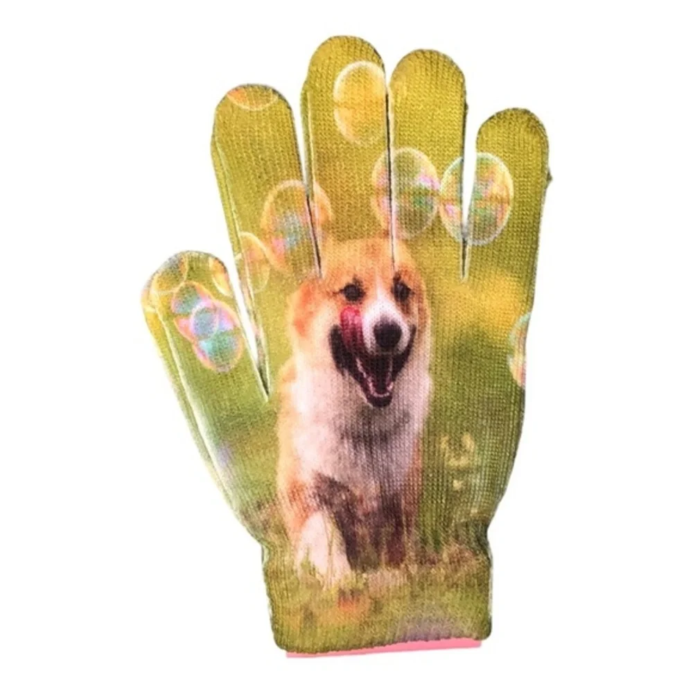 Dog puppy themed adorable Soft knit cuffed gloves one size new‎